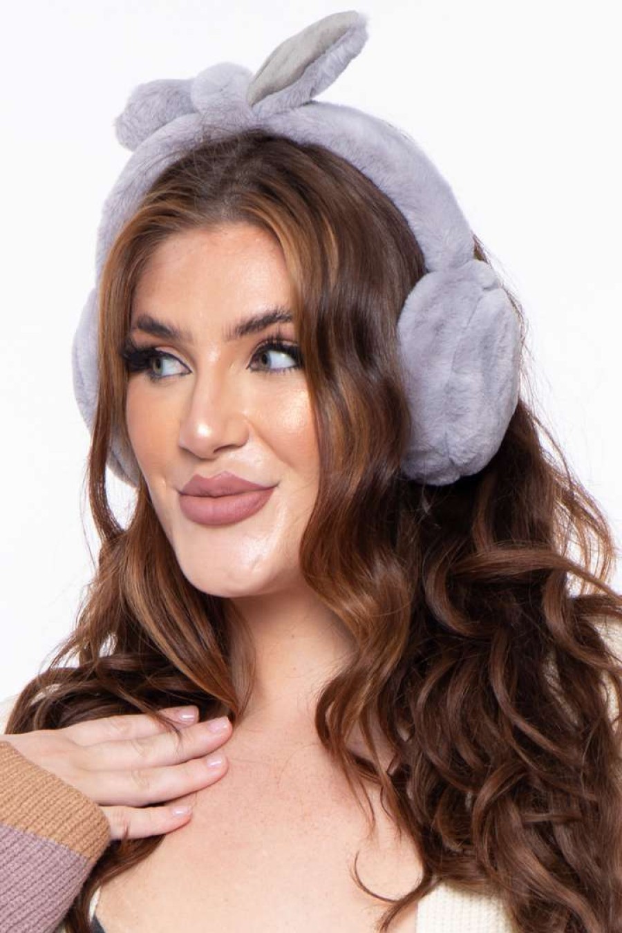 Accessories * | Illuma Fashion Bow Faux Fur Ear Muffs Accessories Grey