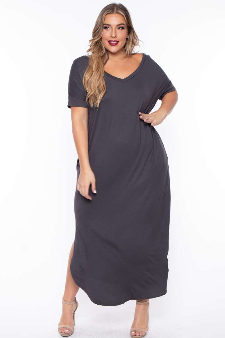 Dresses * | Zenana Plus Size Maxi T-Shirt Dress Ash Grey