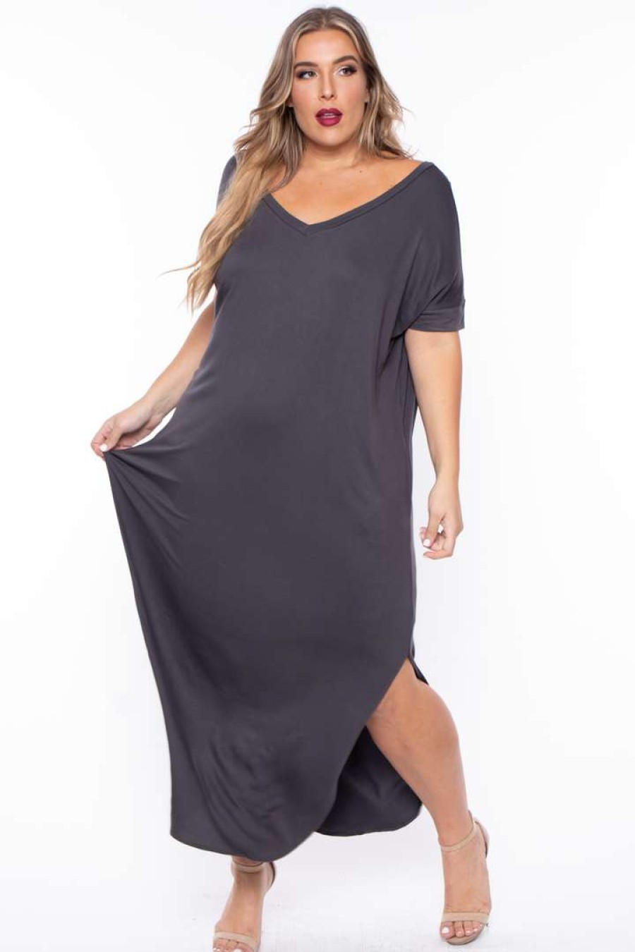 Dresses * | Zenana Plus Size Maxi T-Shirt Dress Ash Grey