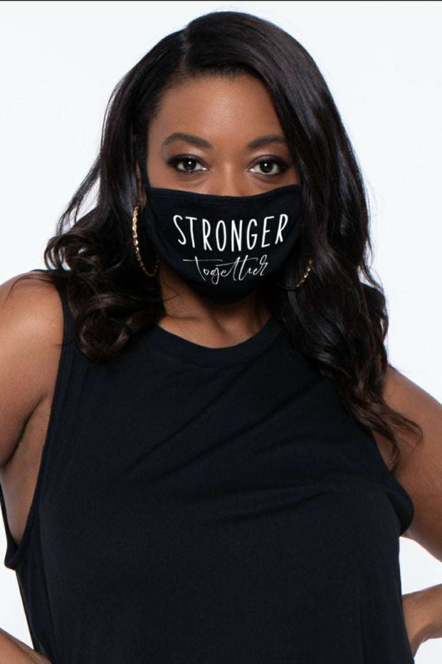 Accessories * | Curvy Sense Washable & Reusable Printed Face Mask Stronger Together Black