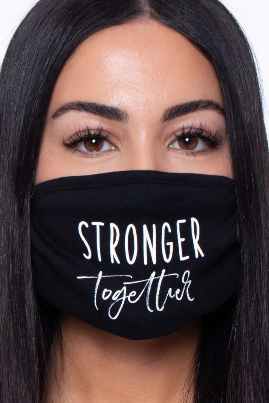 Accessories * | Curvy Sense Washable & Reusable Printed Face Mask Stronger Together Black