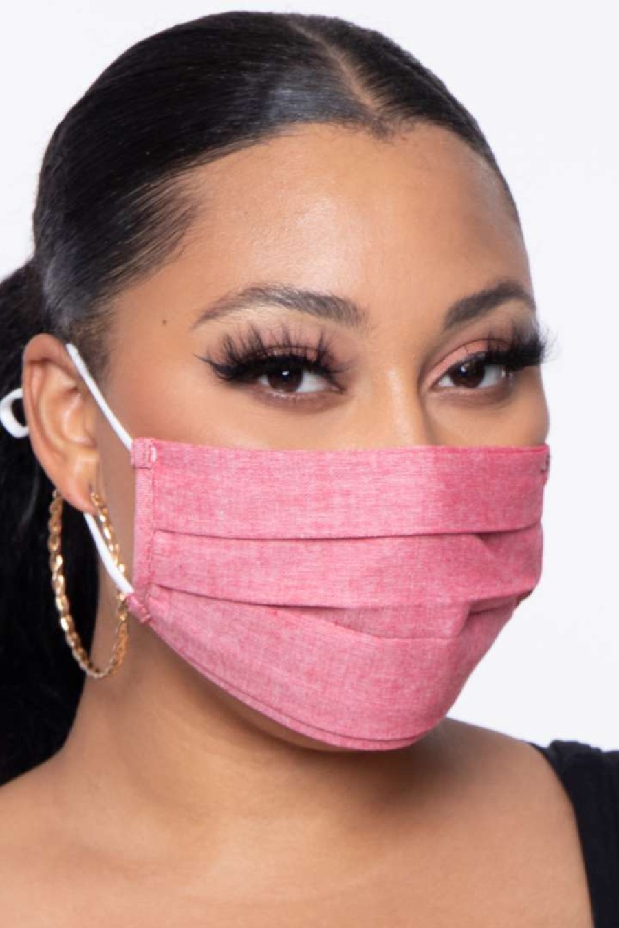 Accessories * | Curvy Sense Face Masks Washable Pleated Woven Face Mask Woven Red