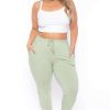 Bottoms * | Ambiance Plus Size Sweat Jogger Bottoms Sage