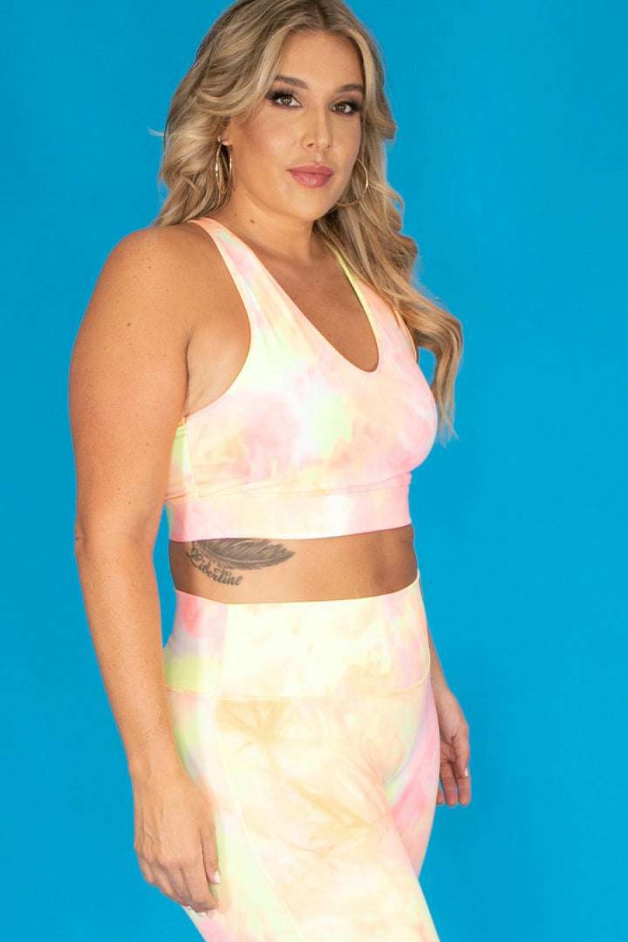 Sets * | Zenana Plus Size Gabi Tie Dye Biker Shorts Set New Arrivals Neon Pink