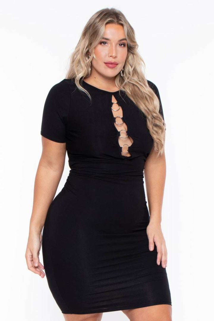 Dresses * | Curvy Sense Back In Stock Plus Size Reyna Cut Out Dress Black