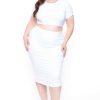 Sets * | Curvy Sense Plus Size Jane Crop Top And Skirt Matching Set New Arrivals White