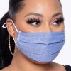 Accessories * | Curvy Sense Washable Pleated Woven Face Mask Woven Blue