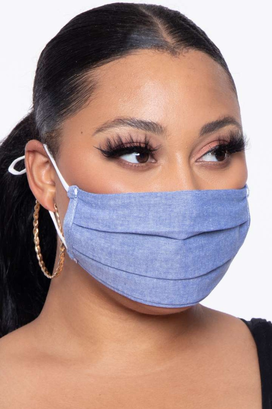 Accessories * | Curvy Sense Washable Pleated Woven Face Mask Woven Blue