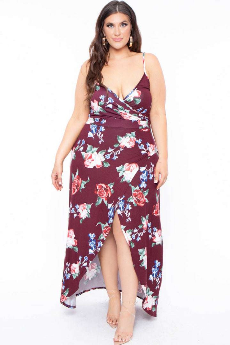 Dresses * | Curvy Sense Dresses Plus Size Vanisha Cami Dress Burgundy