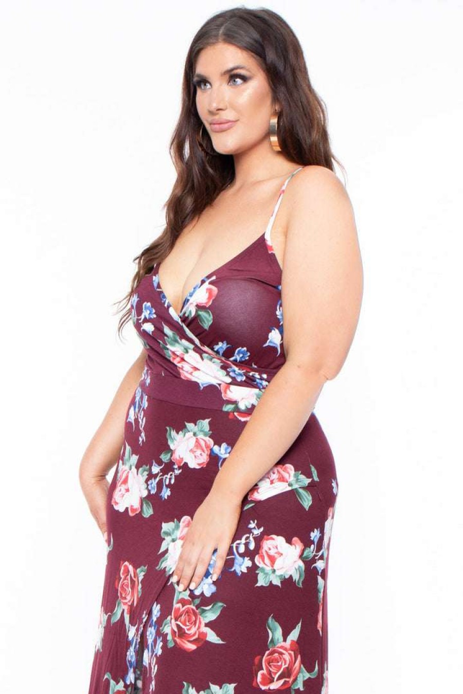 Dresses * | Curvy Sense Dresses Plus Size Vanisha Cami Dress Burgundy