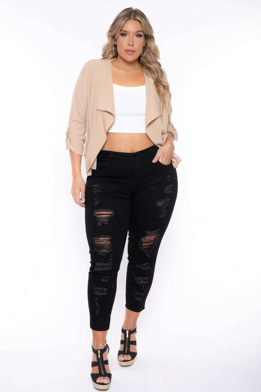 Bottoms * | Doll House New Arrivals Plus Size Dollhouse Tiana Distressed Jeans Black