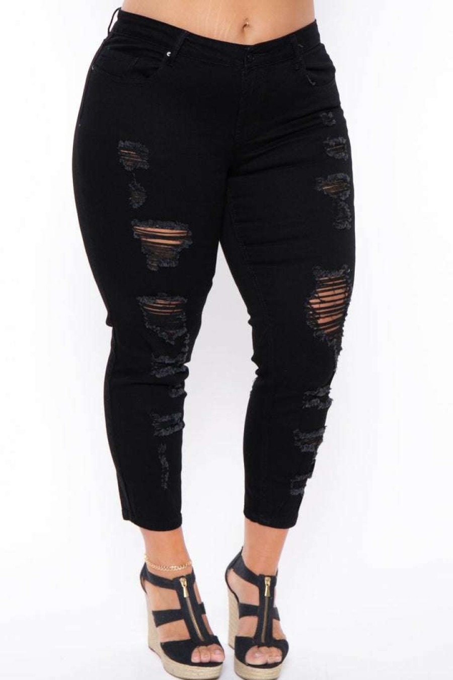 Bottoms * | Doll House New Arrivals Plus Size Dollhouse Tiana Distressed Jeans Black