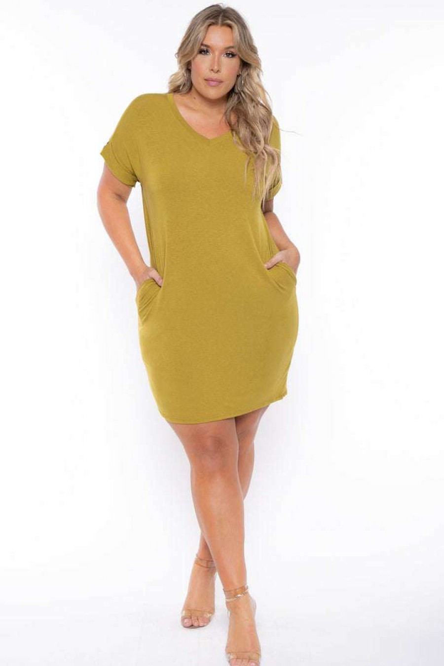 Dresses * | Zenana Plus Size Basic T-Shirt Dress New Arrivals Chartreuse