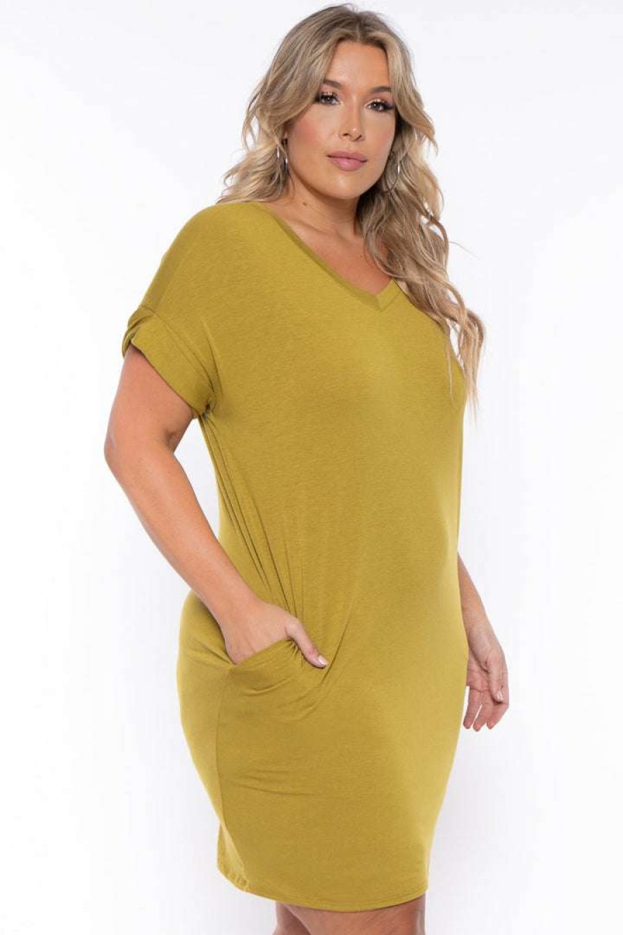 Dresses * | Zenana Plus Size Basic T-Shirt Dress New Arrivals Chartreuse