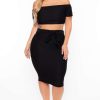 Sets * | Curvy Sense Matching Sets Plus Size Off The Shoulder Textured Matching Set Black