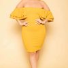 Dresses * | Gibiu Plus Size Brie Off The Shoulder Ruffle Dress New Arrivals Mustard