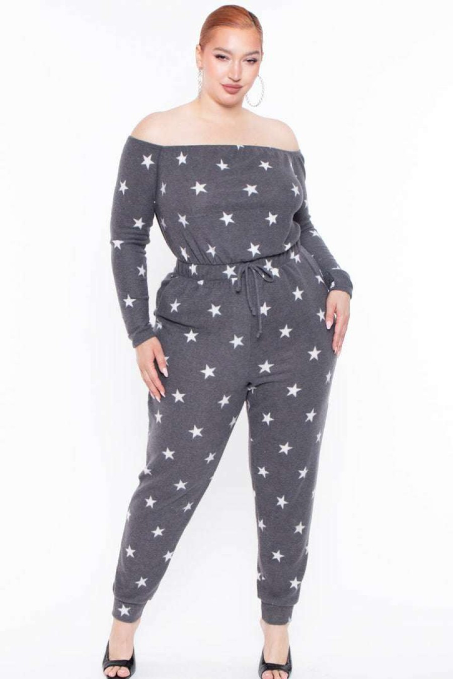 Sets * | Curvy Sense Plus Size Zaira Starry Loungewear Gray