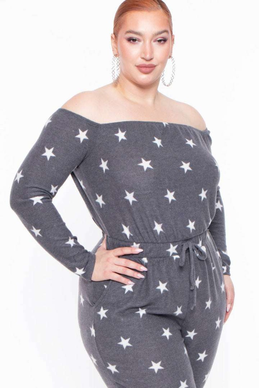 Sets * | Curvy Sense Plus Size Zaira Starry Loungewear Gray