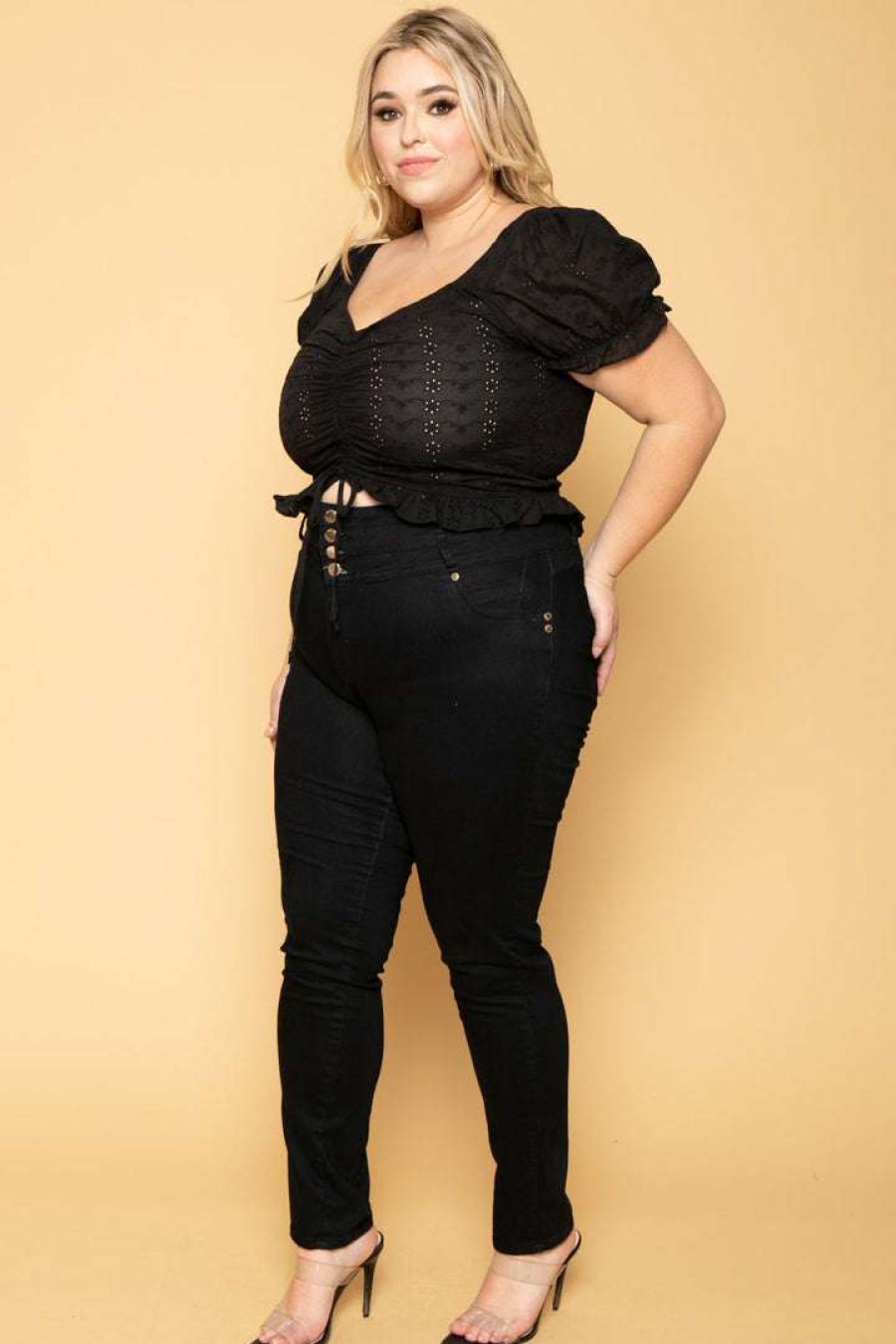 Tops * | Ambiance Plus Size Brin Eyelet Top New Arrivals Black