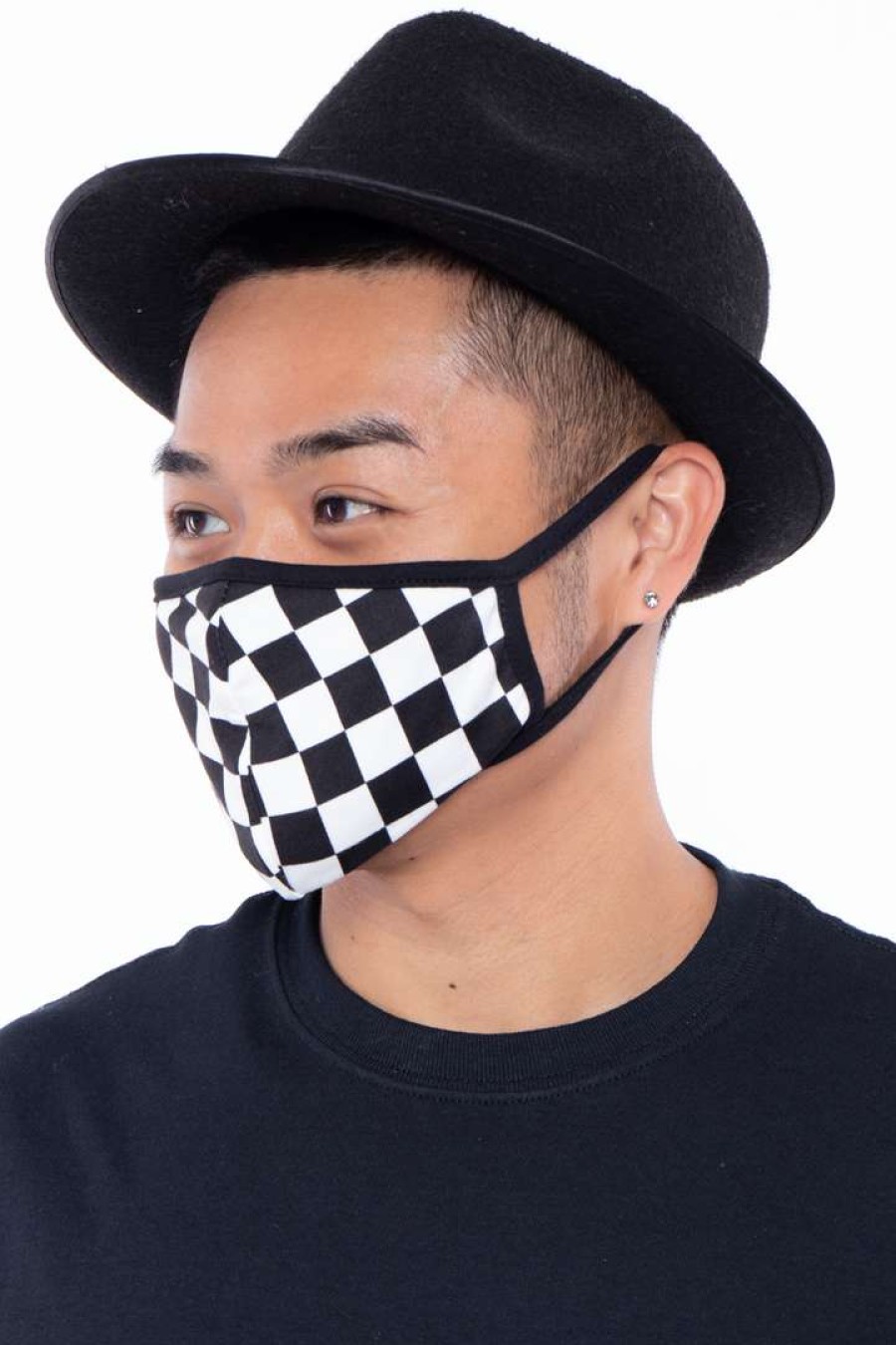 Accessories * | Curvy Sense Face Masks Washable & Reusable Face Mask Checkers Black