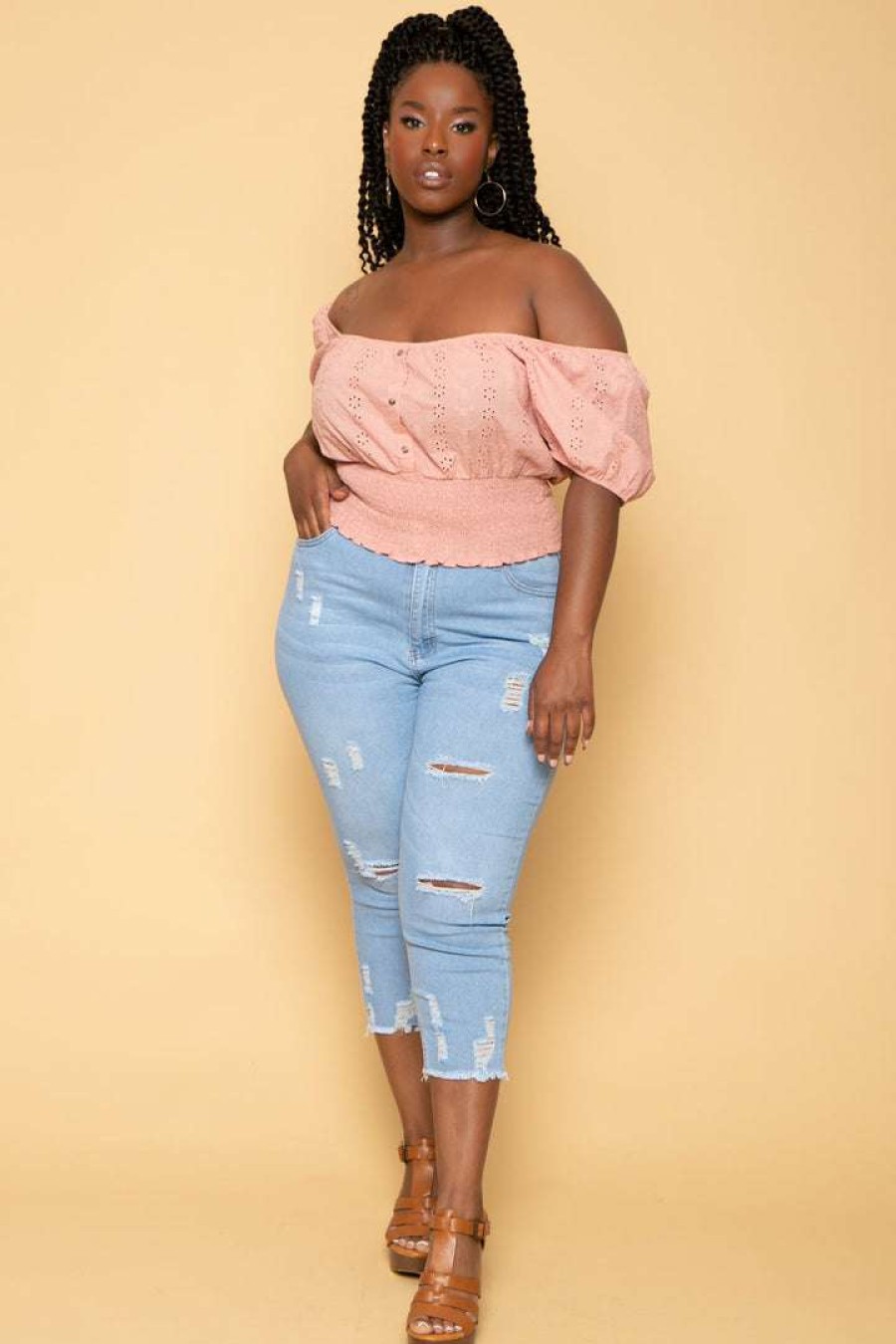 Tops * | Ambiance Plus Size Lillian Eyelet Top Mauve