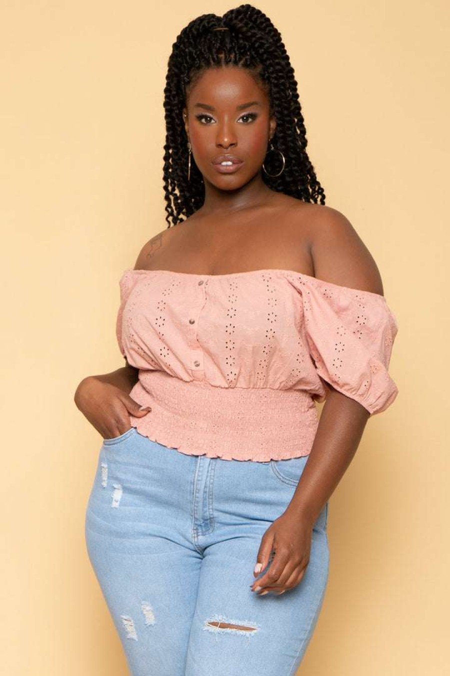 Tops * | Ambiance Plus Size Lillian Eyelet Top Mauve