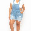 Bottoms * | Wax Jean Plus Size Destroyed Basic Denim Overall Shorts Light Wash