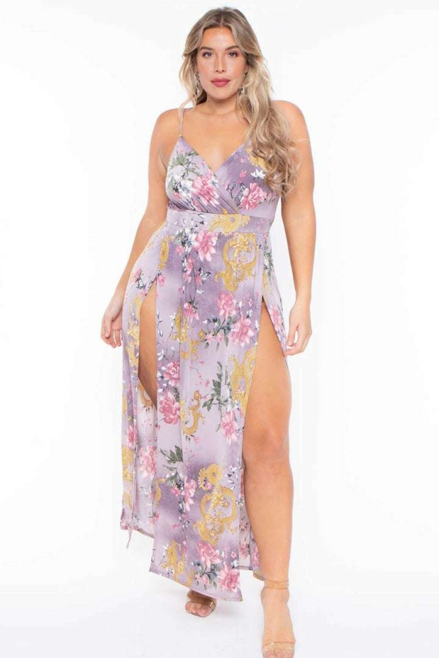 Dresses * | Curvy Sense Plus Size Kalini M-Slit Maxi Dress Back In Stock Lavender