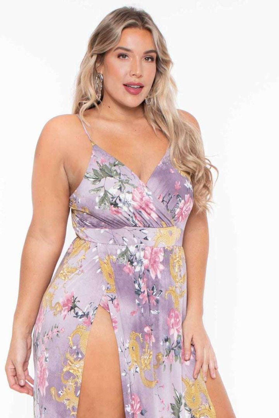 Dresses * | Curvy Sense Plus Size Kalini M-Slit Maxi Dress Back In Stock Lavender