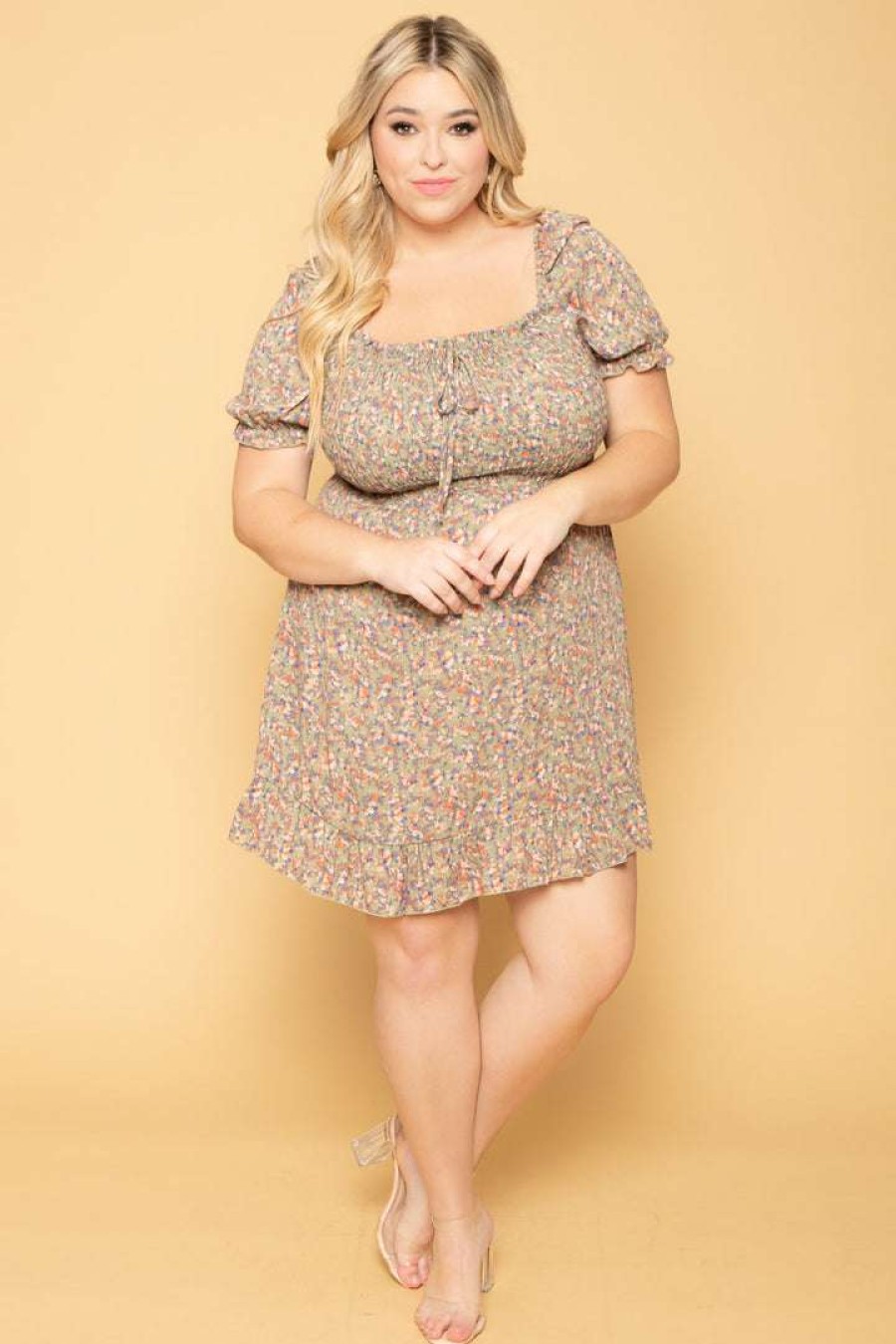 Dresses * | Sky Plus Plus Size Freesia Smocked Floral Dress Sage