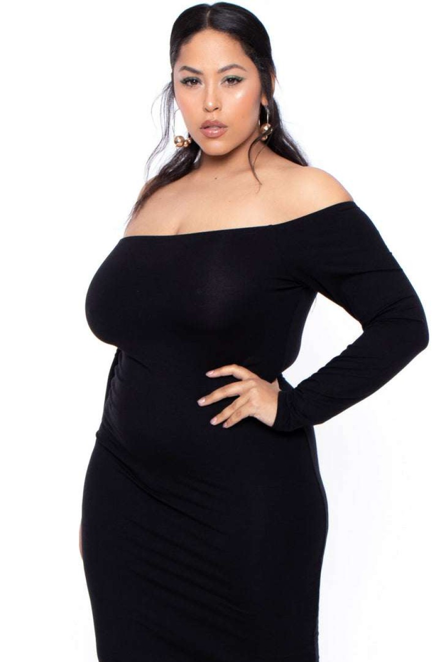 Dresses * | Curvy Sense Plus Size Off The Shoulder Maxi Dress Little Styles Black