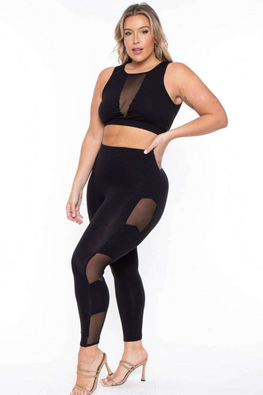 Sets * | Curvy Sense Plus Size Valerie Mesh Matching Set Black