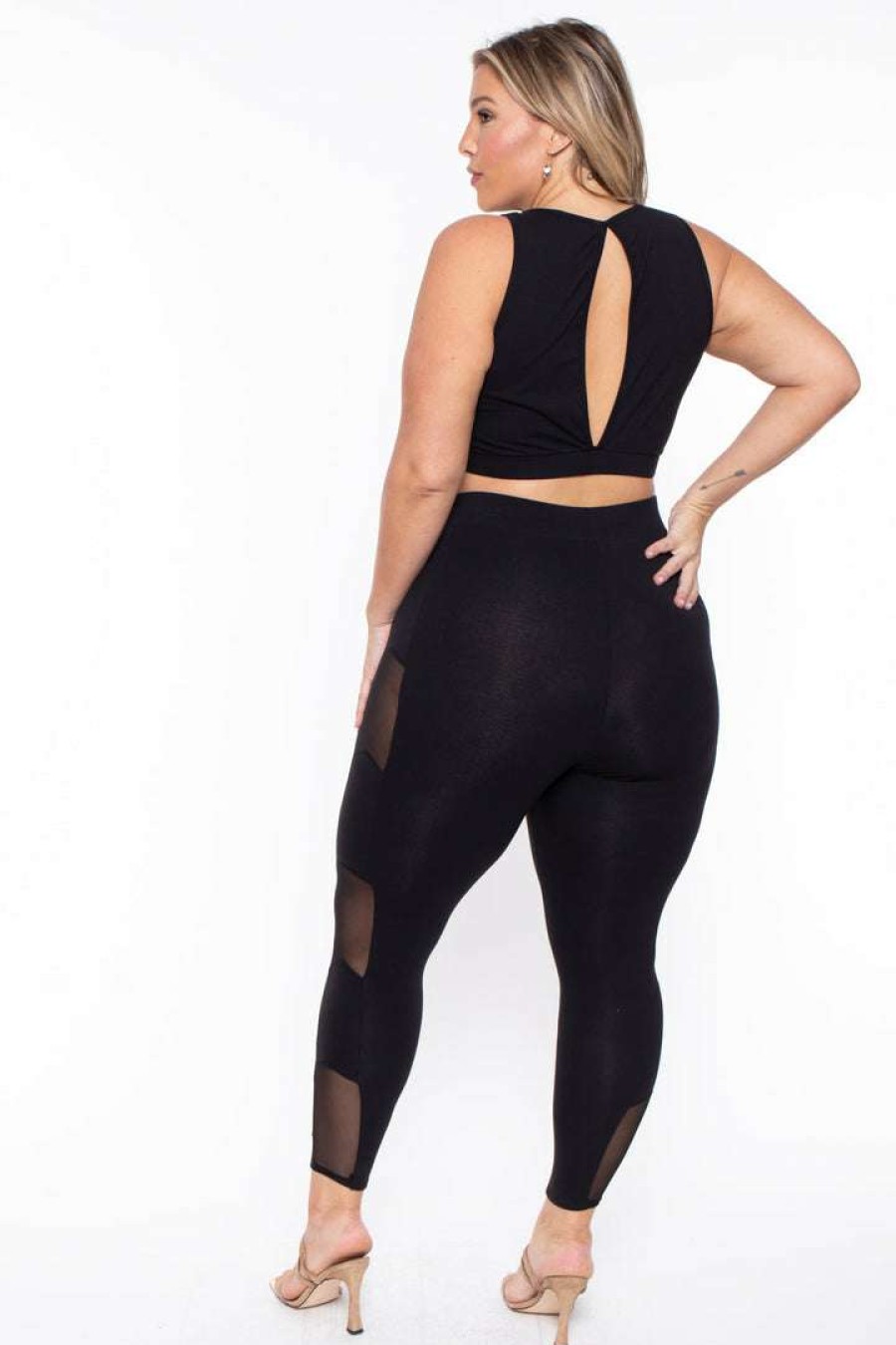 Sets * | Curvy Sense Plus Size Valerie Mesh Matching Set Black