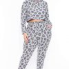 Sets * | Curvy Sense Sets Plus Size Nisha Leopard Lounge Set Gray