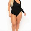 Tops * | Curvy Sense Plus Size Asymmetric Wrap Around Bodysuit Black