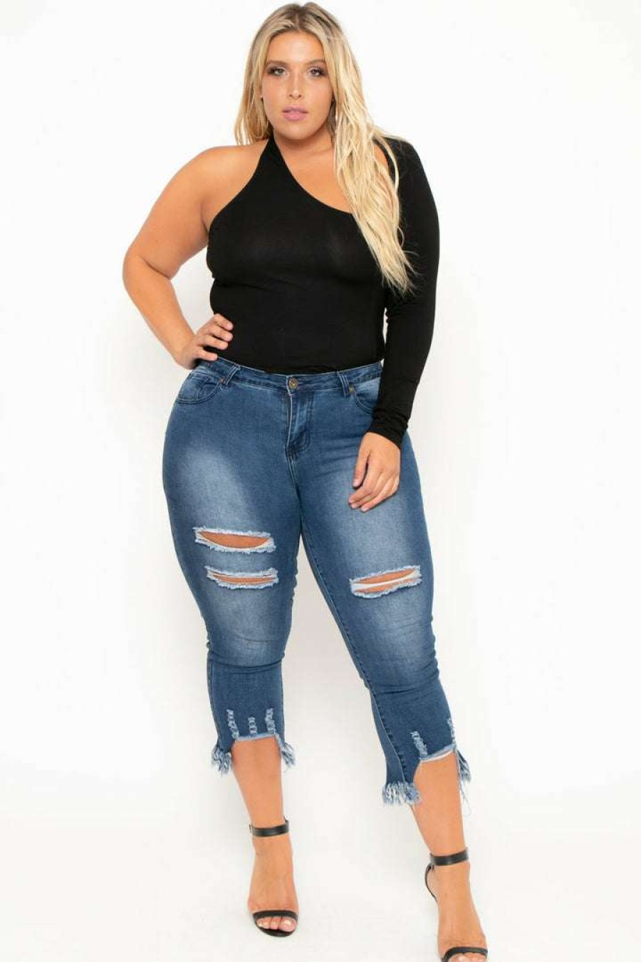 Tops * | Curvy Sense Plus Size Asymmetric Wrap Around Bodysuit Black