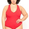 Tops * | Ambiance Tops Plus Size V-Neck Bodysuit Red