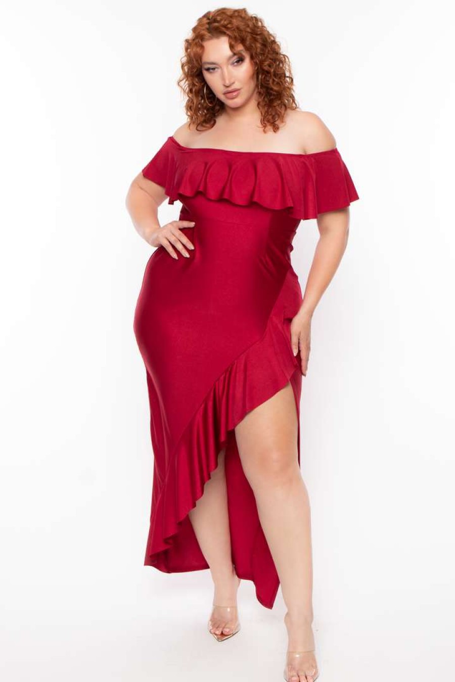 Dresses * | Curvy Sense Back In Stock Plus Size Samba Frill Bodycon Dress Ruby