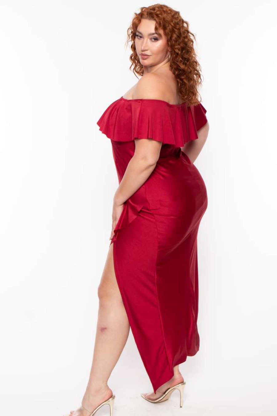 Dresses * | Curvy Sense Back In Stock Plus Size Samba Frill Bodycon Dress Ruby