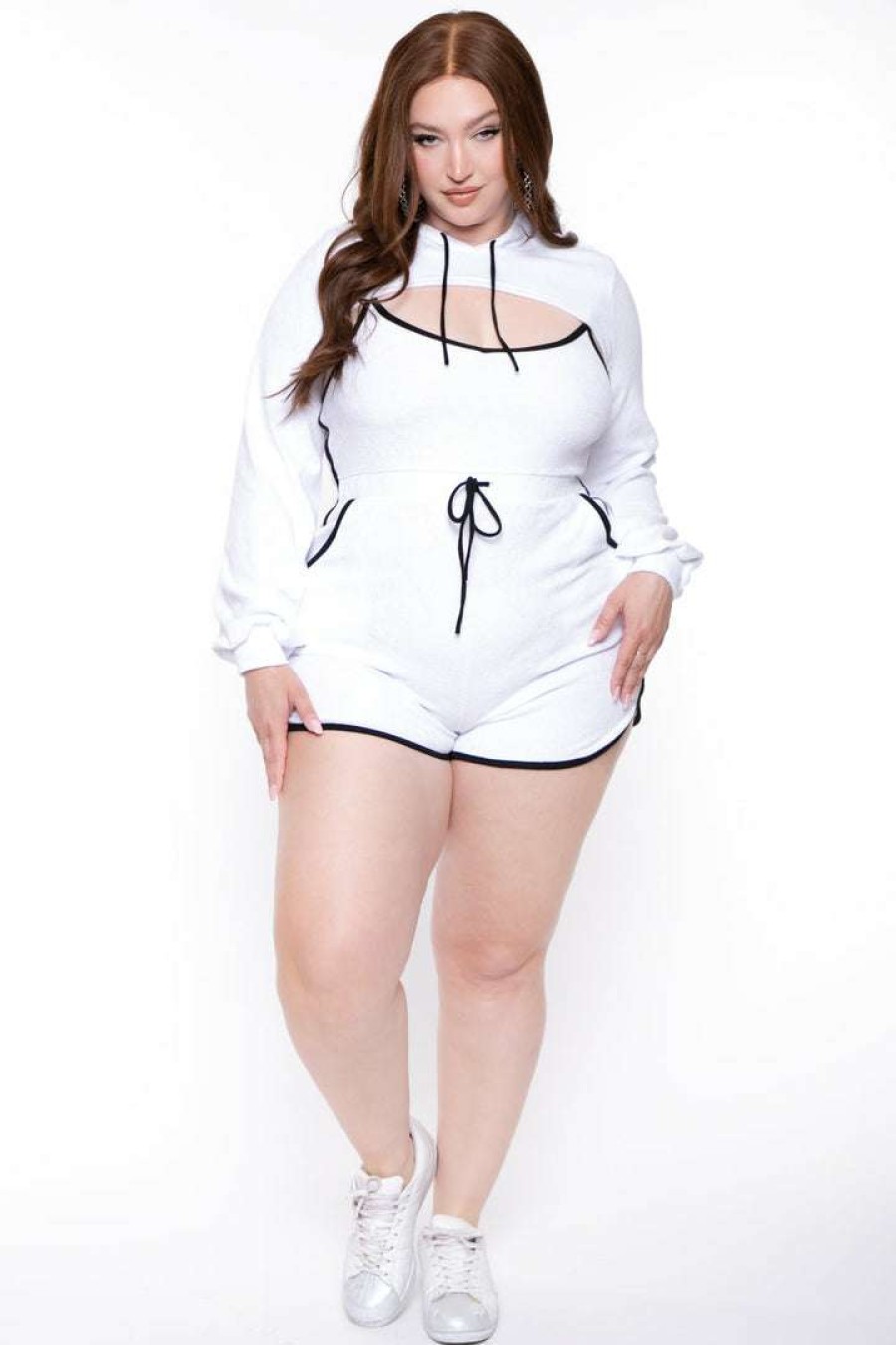 Sets * | Curvy Sense Plus Size Emma 2 Piece Romper Set White