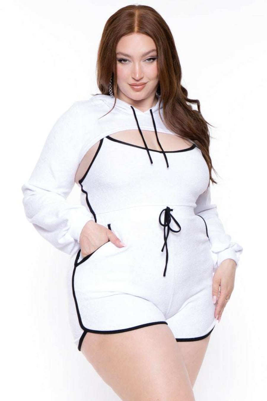 Sets * | Curvy Sense Plus Size Emma 2 Piece Romper Set White