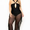 Bottoms * | Curvy Sense Plus Size Sheer Mesh Ruffle Pants Black