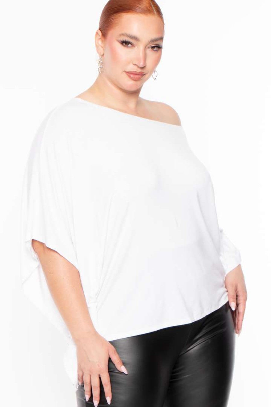 Tops * | Curvy Sense Plus Size Off The Shoulder Top White