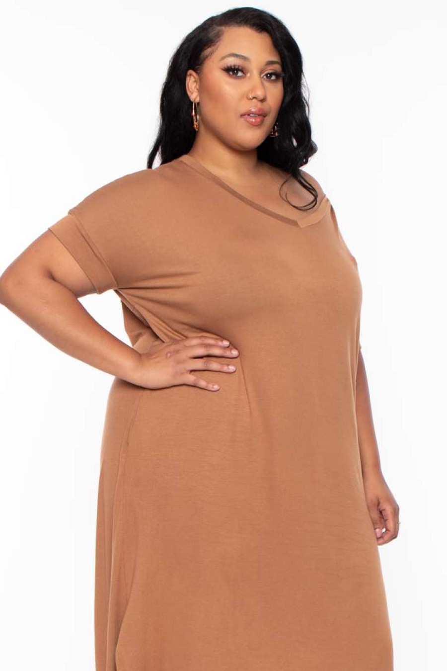 Dresses * | Zenana Plus Size Maxi T-Shirt Dress Camel