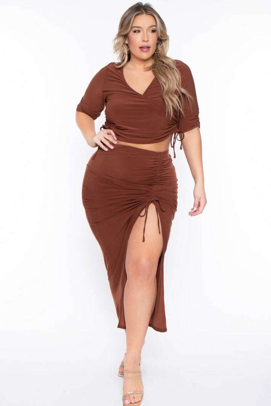 Sets * | Haute Monde Plus Size Naila Matching Skirt Set Brown