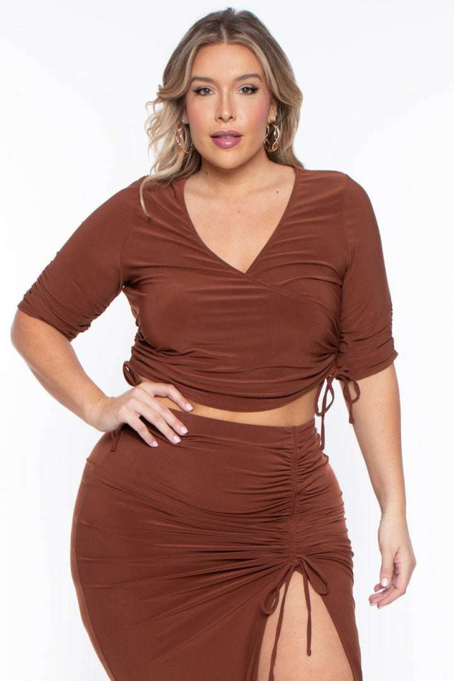 Sets * | Haute Monde Plus Size Naila Matching Skirt Set Brown