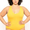 Tops * | Ambiance Tops Plus Size V-Neck Bodysuit Mustard