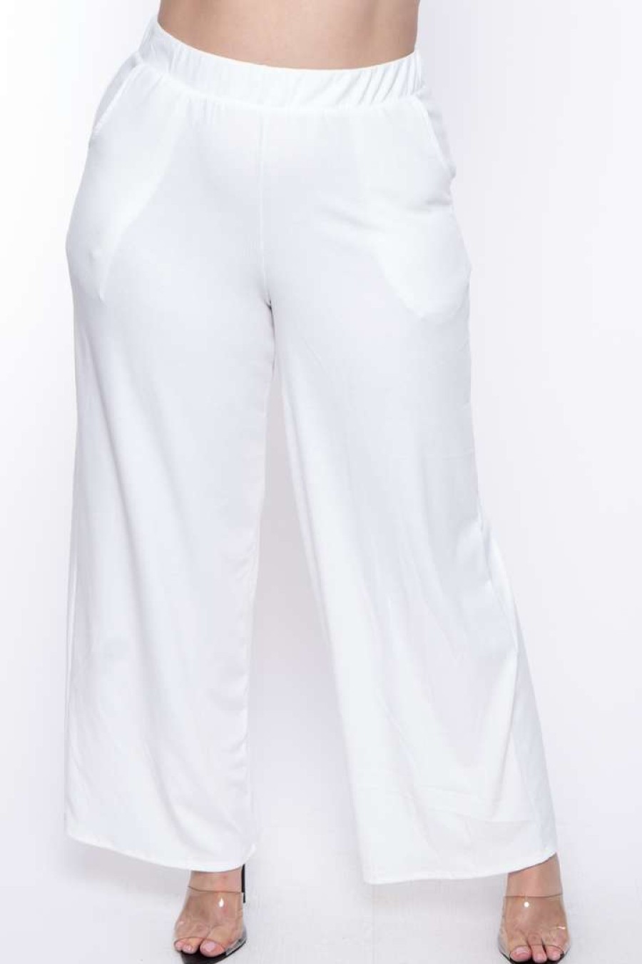 Sets * | Curvy Sense Plus Size Essential Ribbed Flare Pants Essential Mix Ivory