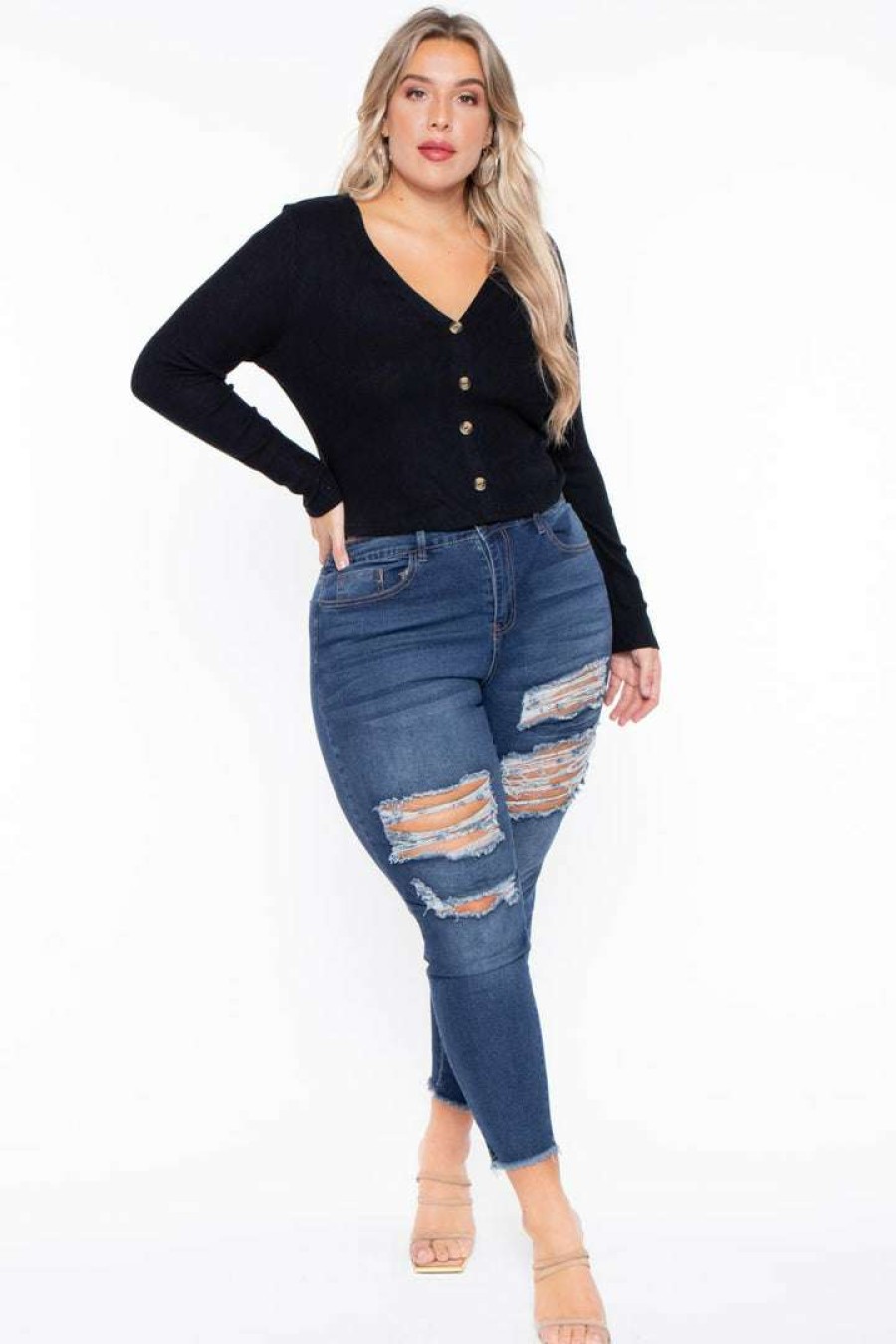 Bottoms * | Plus Size Dollhouse Christina Skinny Jeans Dark Wash Blue