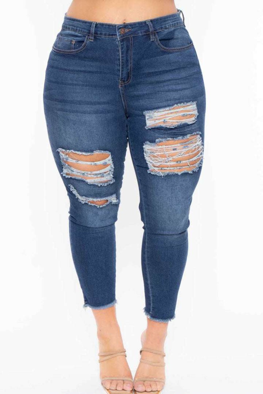 Bottoms * | Plus Size Dollhouse Christina Skinny Jeans Dark Wash Blue